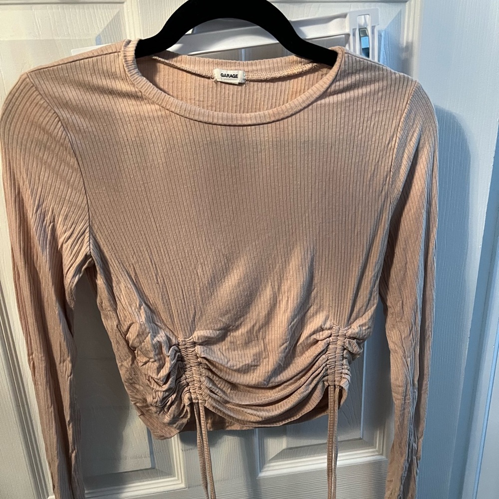 Garage Beige Ruched Crop Top